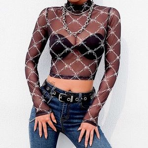 ✨HP!✨Barbed wire mesh long sleeve cropped top